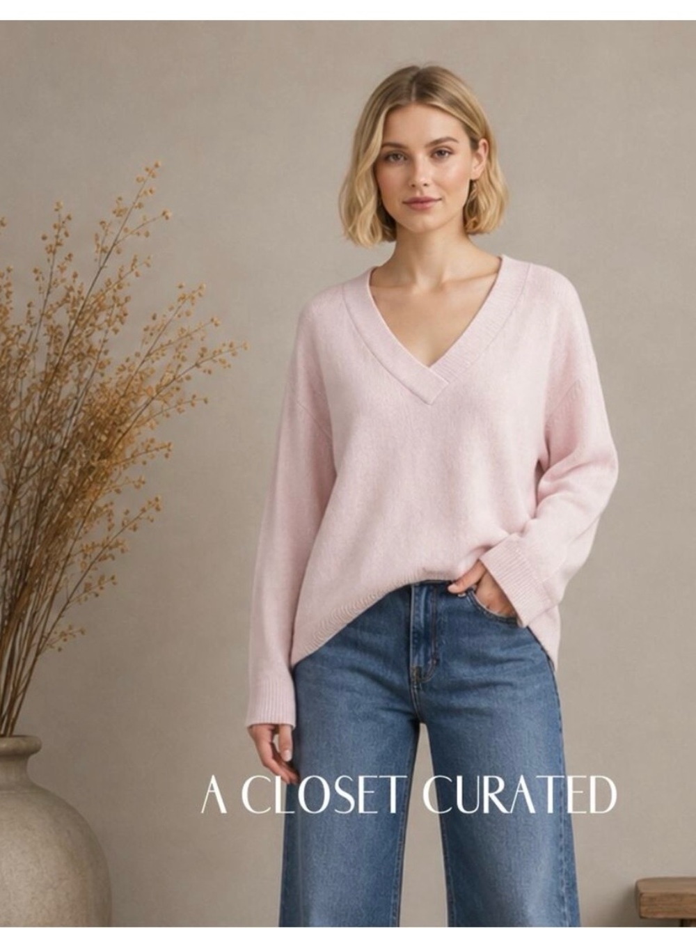 Soft Pink V-Neck Sweater